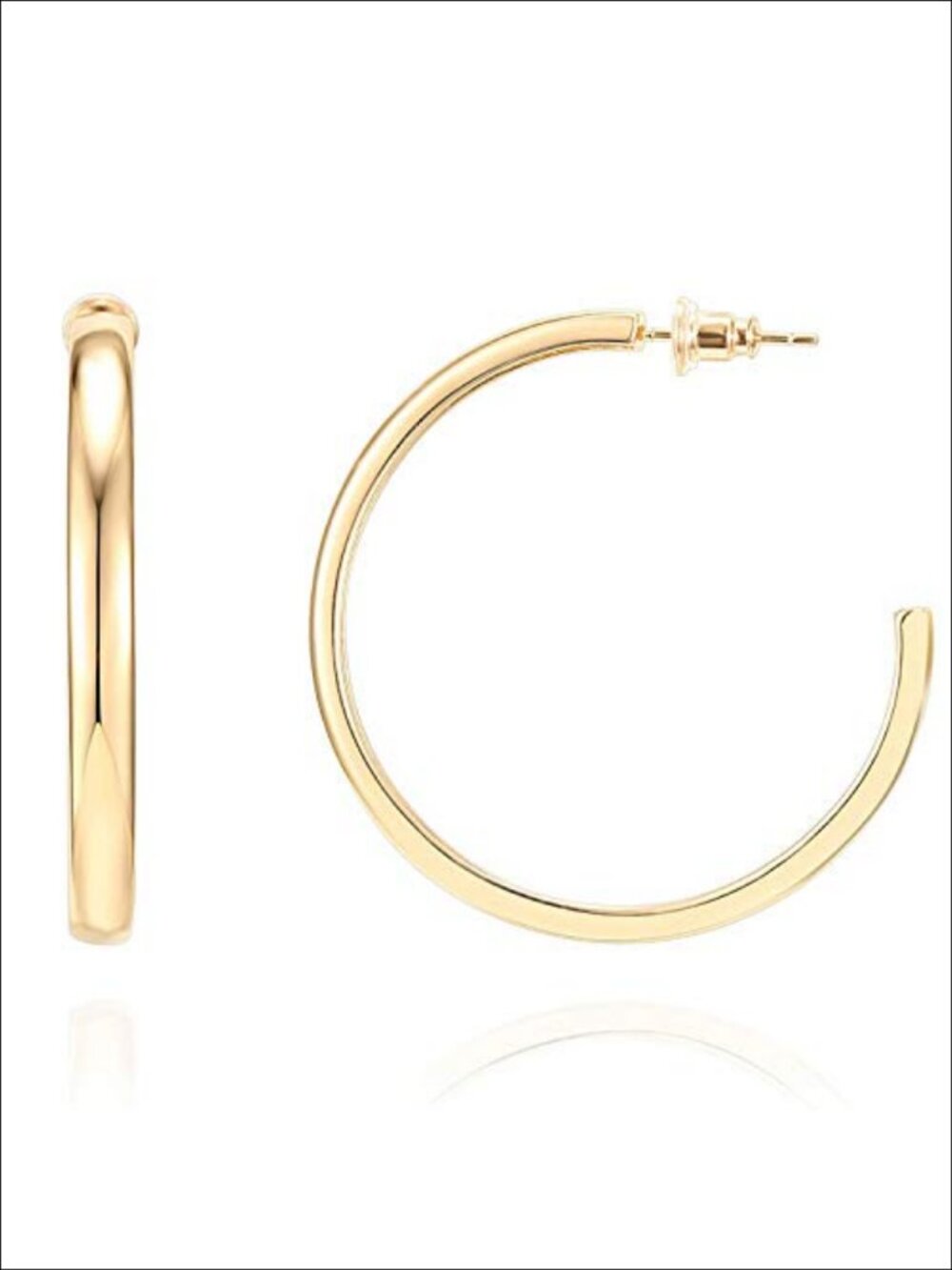 14K Gold Plated Wide Flat Edge Hoop Earrings Hypoallergenic Everyday Statement